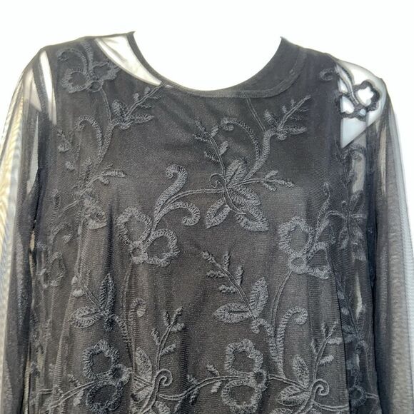 LOGO LAVISH by Lori Goldstein Black Tank Top and Embroidered Sheer Blouse Set-S - Picture 2 of 9